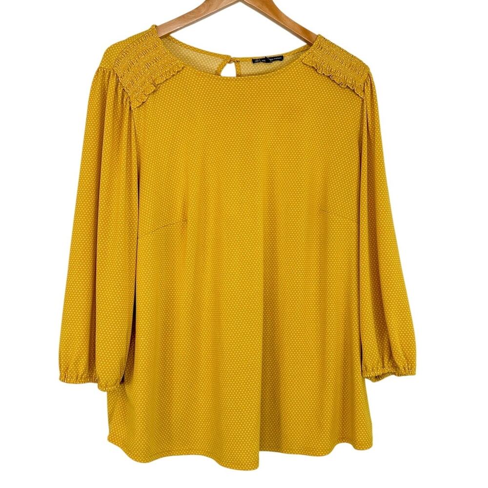 Adrianna Papell Yellow 3/4 Sleeve Polka Dot Flowy Blouse